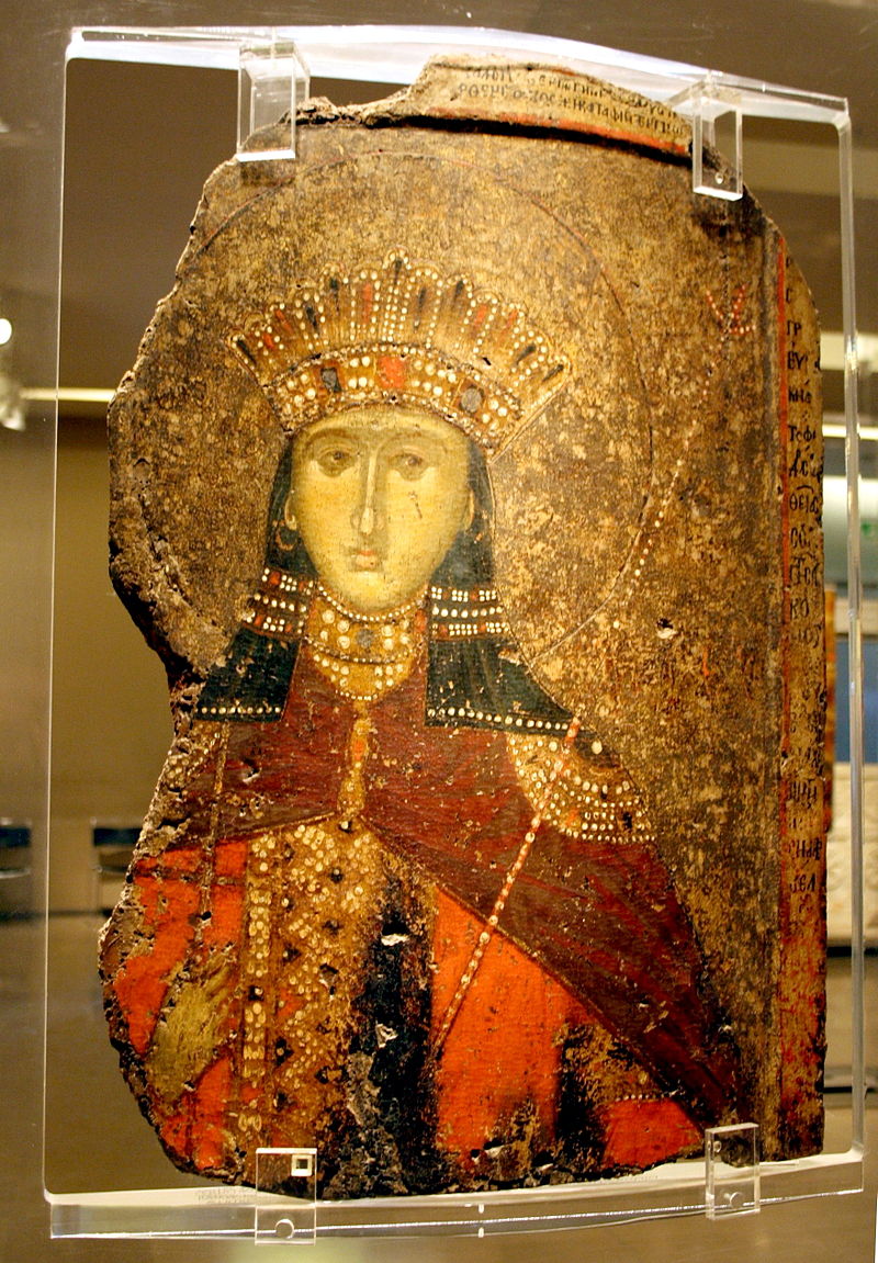 Saint Catherine of Alexandria, portraied as a princess. 14th century byzantine icon, from Berroia. Exhibited in the Byzantine and Christian Museum in Athens. Picture by Giovanni Dall'Orto, November 12, 2009.