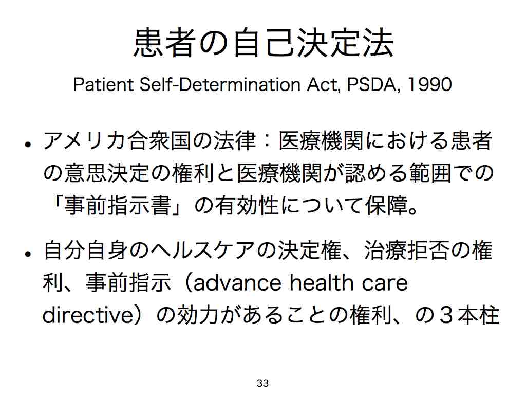 患者の自己決定法（Patient Self-Determination Act, PSDA, 1990）